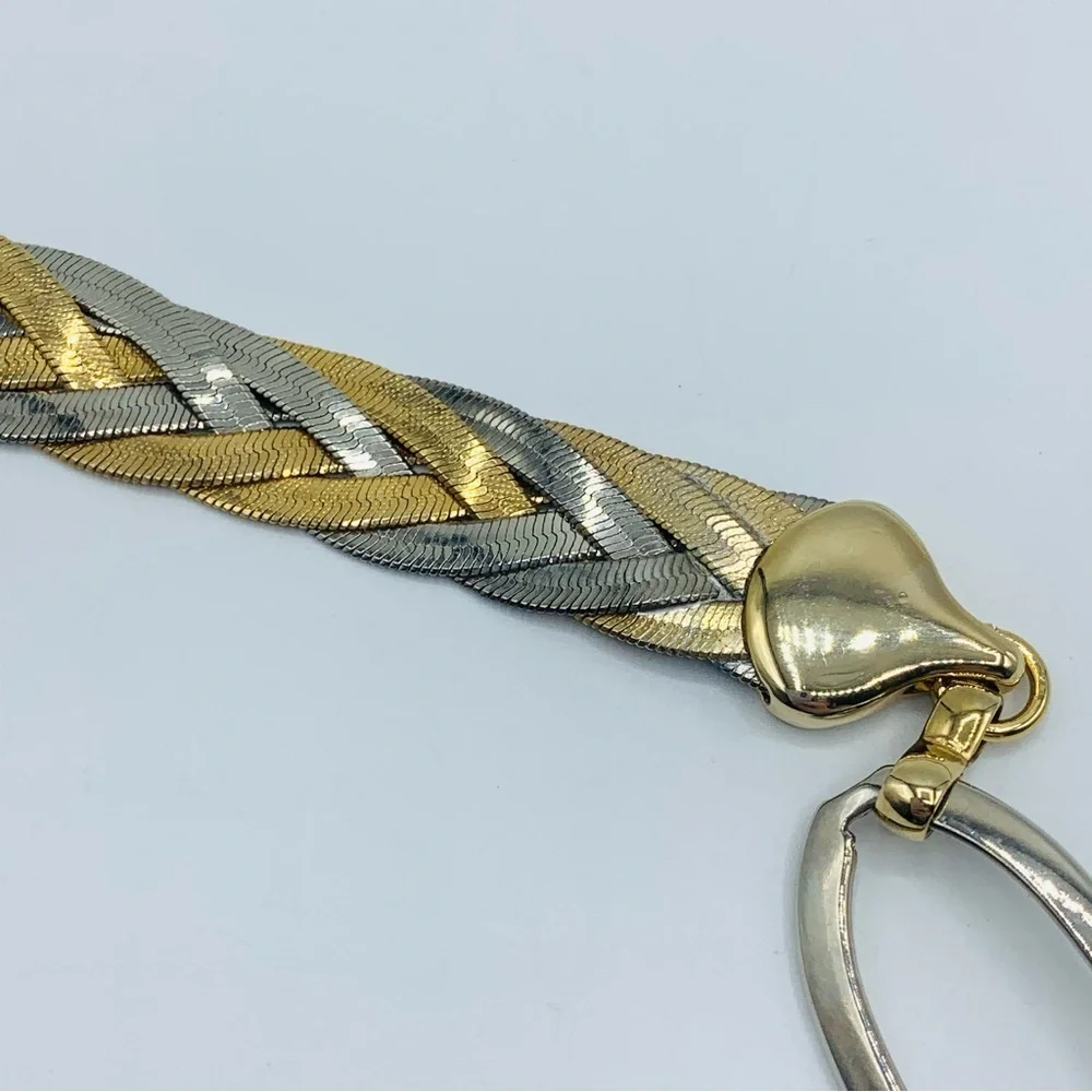Vintage Liz Claiborne Two Tone Chain Belt Gold Silver Braided LC Adjustable